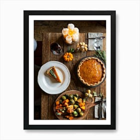 A Thanksgiving Feast Laid Out On A Rustic Wooden Table Is The Centerpiece Of An Epicurean Visual S (5) Art Print