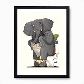 Elephant On The Toilet Art Print