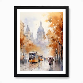 Budapest Hungary In Autumn Fall, Watercolour 2 Art Print