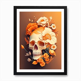 Skull With Floral Patterns 1 Orange Vintage Floral Art Print