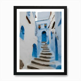 A neighborhood in the blue city of Chefchaouen in Morocco Art Print