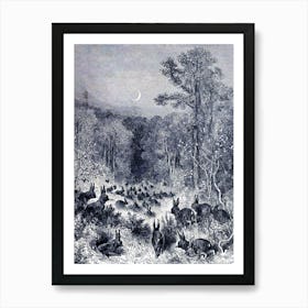 Gustave Doré “ Rabbits Head Into The forest , From Fables of La Fontaine” (1868) Lithograph Easter Ostara Vintage Gothic in HD Art Print