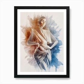 Linear and watercolor woman drawing Affiche