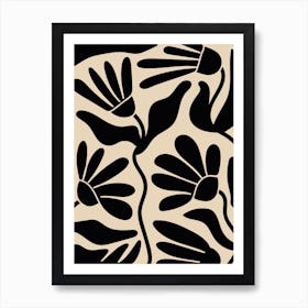 Black and Beige Flowers Art Print