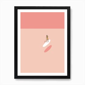 Minimal paddleboarding woman in pink Art Print