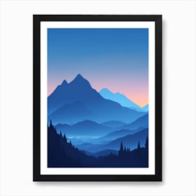 Misty Mountains Vertical Composition In Blue Tone 113 Art Print