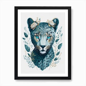 Cute Floral Baby Leopard Painting (12) Art Print