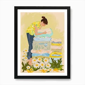 Woman Sorting Laundry Art Print