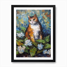 Still Life Of Hydrangea With A Cat 4 Art Print