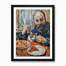 Portrait Of A Man With Cats Eating Pizza 3 Art Print