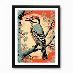 Vintage Bird Linocut Woodpecker 1 Art Print