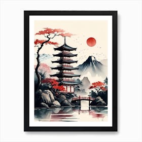 Japanese Landscape Watercolor Painting (51) Art Print