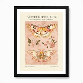 Velvet Butterflies Collection Pink Butterflies William Morris Style 9 Art Print