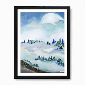 Winter Landscape With Trees And Clouds Art Print