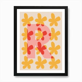Alphabet Flower Letter R Print - Pink, Yellow, Red Art Print