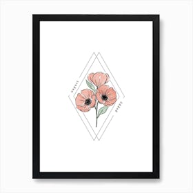 August Poppy Birth Flower | Diamond Frame Art Print