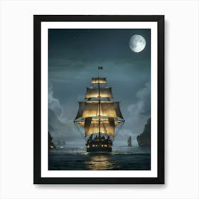 Pirate Ship At Night 2 Art Print