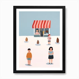 At The Icre Cream Shop Scene, Tiny People And Illustration 1 Art Print