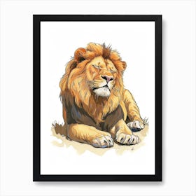 African Lion Resting In The Sun Clipart 2 Art Print