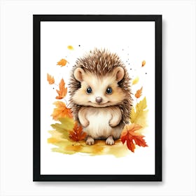 Hedgehog Watercolour In Autumn Colours 2 Art Print