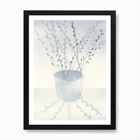 Light Grey Branches watercolor painting still life nature floral flower plant kitchen art living room grey gray hand painted vertical Art Print