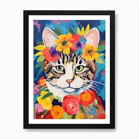 Kurilian Bobtail Cat With A Flower Crown Painting Matisse Style 3 Art Print