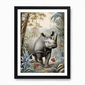 Rhino In The Green Leaves Realistic Illustration 2 Art Print