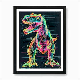 Dinosaur Neon Line Scribble Art Print