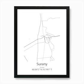 Surany,Slovakia Minimalist Map Art Print