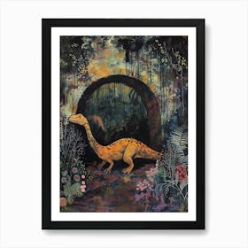 Dinosaur In An Ancient Tunnel Covered In Vines Painting 2 Art Print