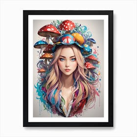 Psychedelic Girl With Mushrooms Art Print