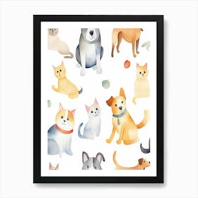 Cat And Dog Art Print