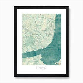 Lisbon Map Vintage in Blue Art Print