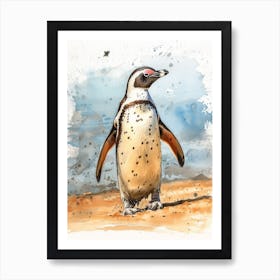 Humboldt Penguin Ross Island Watercolour Painting 2 Art Print