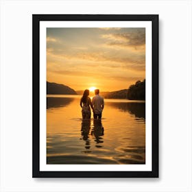 Sunset Couple In Water 1 Art Print