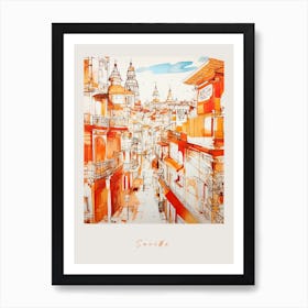 Seville Spain 3 Orange Drawing Poster Art Print