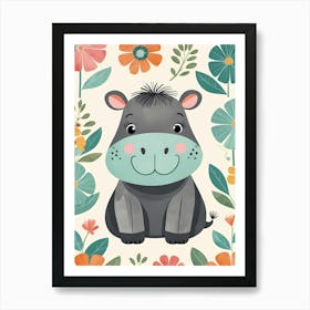 Floral Baby Hippo Nursery Illustration (59) Art Print