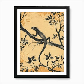 Iguana In The Trees Block Print 8 Art Print