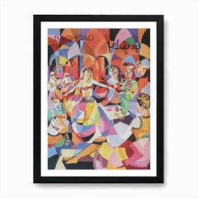 Baghdad, Belly Dancer, Vintage Travel Poster, Colorful Abstract Art Art Print