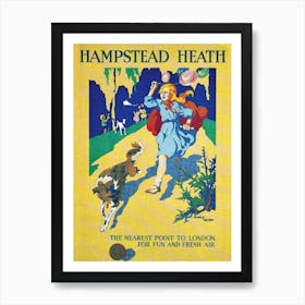 Homestead Heath, Girl Is Playing With Her Dog, London Art Print