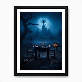 Celebration Old Horror Holiday Tree Moonlight Lantern Mist Head Table Eye Glow Pumpkin (20) Art Print