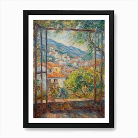 Window View Of Athens Greece Impressionism Style 3 Art Print