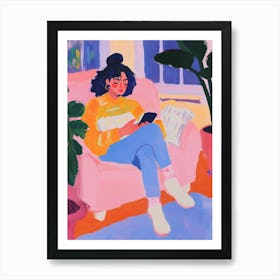 Girl with Phone Gouache Painting Poster