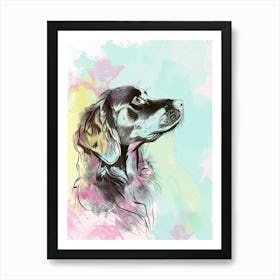 Flat Coated Retriever Dog Pastel Line Watercolour Illustration  2 Art Print