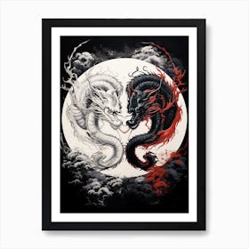 Yin And Yang Chinese Dragon Illustration 3 Art Print