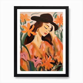 Woman With Autumnal Flowers Lily 1 Art Print