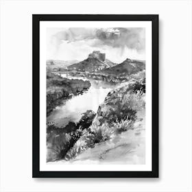 Mount Bonnell Austin Texas Black And White Watercolour 2 Art Print