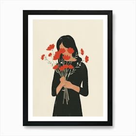 Spring Girl With Red Flowers 1 Art Print