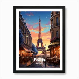 Paris France Eiffel Tower Travel Art Illustration Art Print