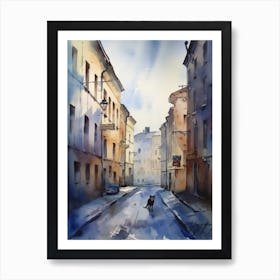 Painting Of Moscow Russia With A Cat In The Style Of Watercolour 4 Art Print